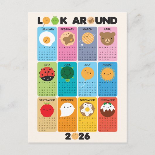 Kijk rond Kawaii 2026 Kalender Briefkaart (Voorkant)