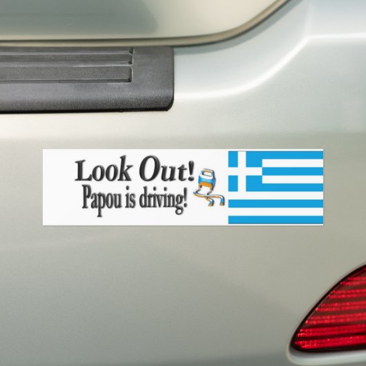 Kijk uit dat Papou rijdt! Griekse Bumpersticker (Op auto)