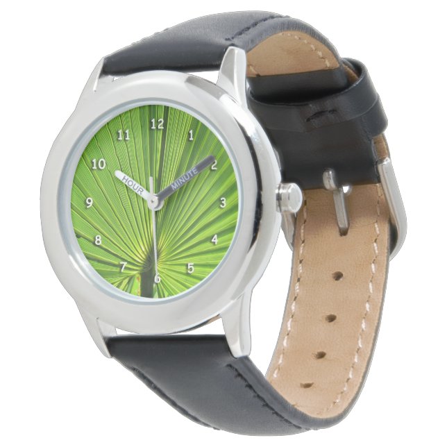 Kijk uit - Groen leder in zonlicht Horloge (Gekanteld)