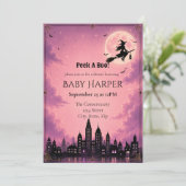 Kijk Uit Halloween Baby Shower Uitnodiging | Roze (Staand voorkant)