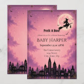 Kijk Uit Halloween Baby Shower Uitnodiging | Roze (Voorkant / Achterkant)