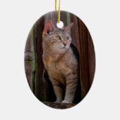 kijk uit kat porselein ornament (Achterkant)