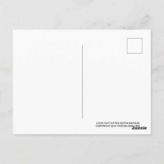 KIJK UIT! KITTEN GOTTA RAYGUN VAN TRISTAN BERLUND BRIEFKAART (Achterkant)