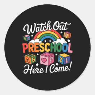 Kijk uit kleuterschool ik kom eraan ontwerp ronde sticker