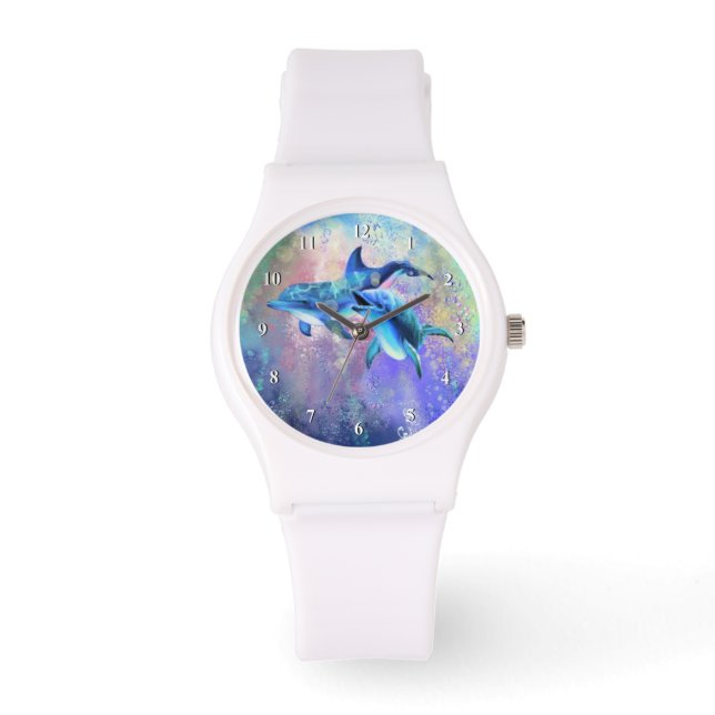 Kijk uit met Happy Dolphin Couple Horloge (Voorkant)