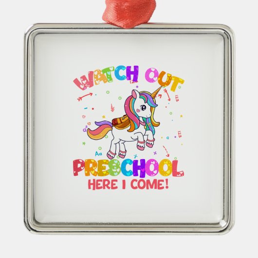 Kijk uit naar de voorschool hier. metalen ornament (Voorkant)