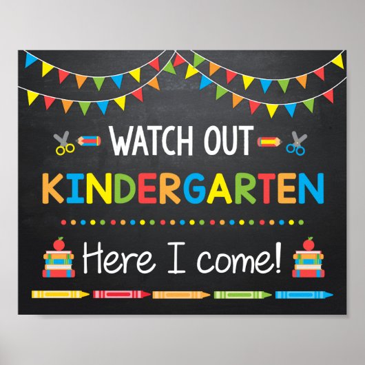Kijk uit naar Kindergarten Hier kom ik, Chalkboard Poster (Voorkant)