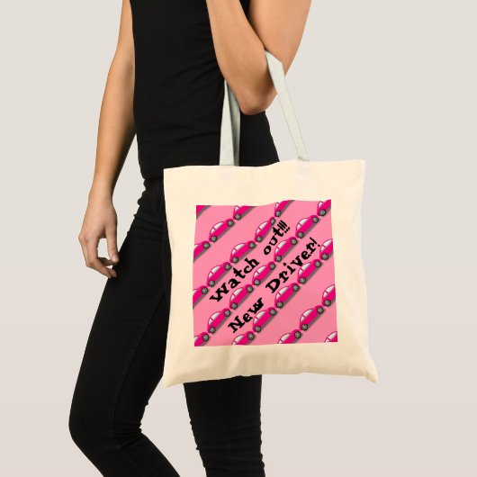 Kijk uit!! Nieuwe driver! Roze auto-Canvas tas (Voorkant (product))