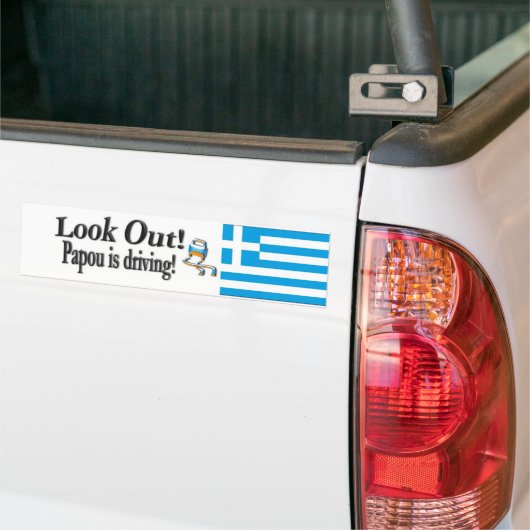 Kijk uit Papou rijdt! Griekse bumpersticker (Op Truck)