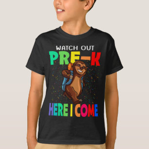 Kijk uit pre-k hier kom ik luiaard terug naar scho t-shirt
