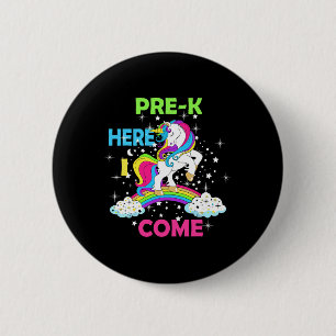 Kijk uit Prek Hier kom ik Meisje Eenhoorn Preschoo Ronde Button 5,7 Cm