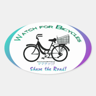 Kijk uit voor Fietsen. Deel de weg Mamachari stijl Ovale Sticker