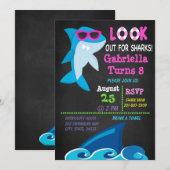 Kijk uit voor haaien .Girls Pool Party Uitnodiging (Voorkant / Achterkant)