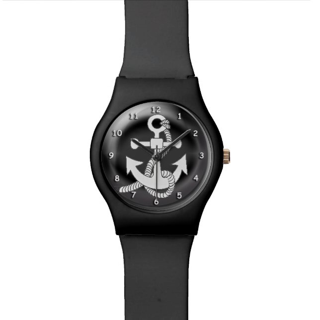 Kijk uit - White Anchor op 3D zwarte achtergrond Horloge (Close Up)