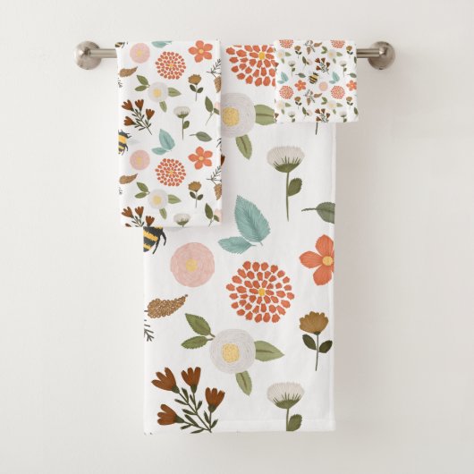 Kijk van borduurwerk Bijen en bloemen Bad Handdoek (Insitu)