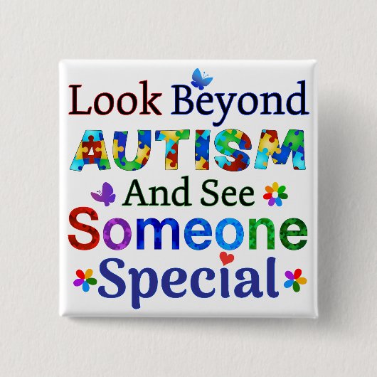 Kijk verder dan AUTISME Vierkante Button 5,1 Cm (Voorkant)