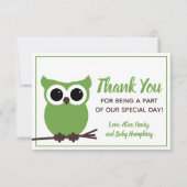 Kijk wat er bijna verschuldigd is! Groene Owl Bedankkaart (Voorkant)