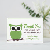 Kijk wat er bijna verschuldigd is! Groene Owl Bedankkaart (Staand voorkant)