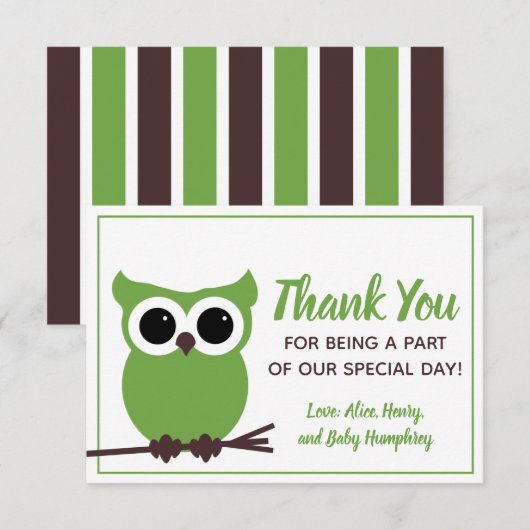 Kijk wat er bijna verschuldigd is! Groene Owl Bedankkaart (Voorkant / Achterkant)