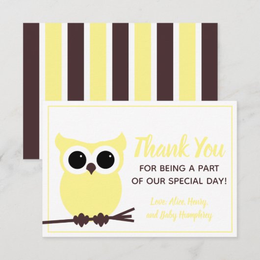 Kijk wat er bijna verschuldigd is! Yellow Owl Bedankkaart (Voorkant / Achterkant)