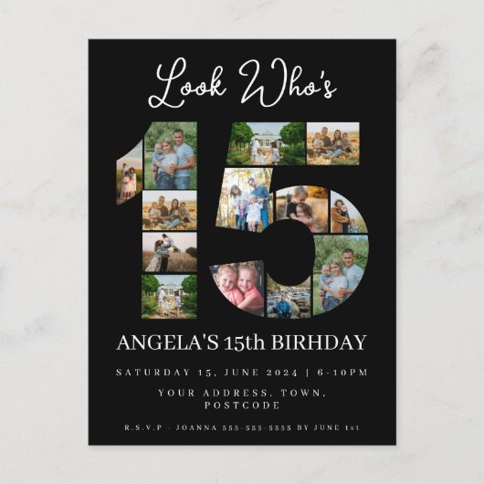 kijk wie 15 is Foto collage quinceanera uitnodigin Uitnodiging Briefkaart (Voorkant)