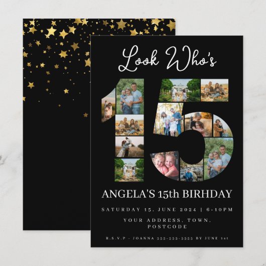 kijk wie 15 is Foto collage tiener verjaardag Kaart (Voorkant / Achterkant)