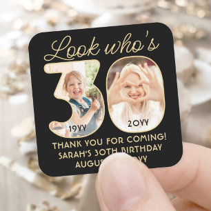 Kijk wie 30 is Zwarte & Gouden Verjaardagsfeest 2 Vierkante Sticker