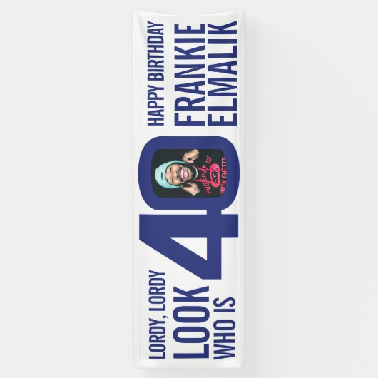 Kijk wie 40 40e verjaardagsfeestje foto blauw wit spandoek (Verticaal)