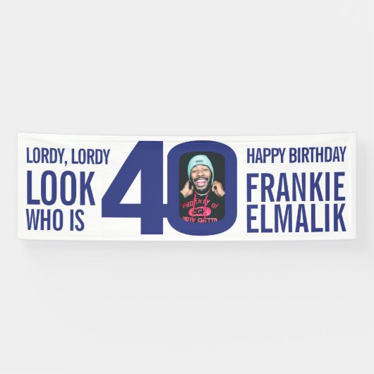 Kijk wie 40 40e verjaardagsfeestje foto blauw wit spandoek (Horizontaal)