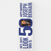 Kijk wie 50 50ste verjaardagsfeestje foto blauw wi spandoek (Verticaal)