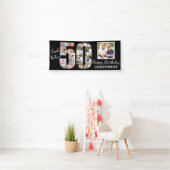 Kijk wie 50 is Foto Collage Zwart 50ste Verjaardag Spandoek (Insitu)