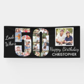 Kijk wie 50 is Foto Collage Zwart 50ste Verjaardag Spandoek (Horizontaal)
