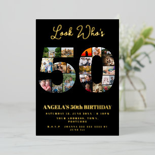 kijk wie 50 is gelukkige 50e verjaardag Fotocollag Folie Uitnodiging