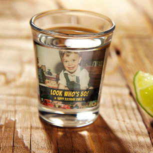 Kijk wie 50 is Retro verjaardagsfeest cadeau foto Shot Glas
