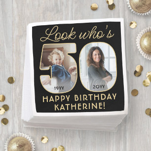 Kijk wie 50 is Zwart & Goud Verjaardag 2 Foto Servet