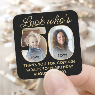 Kijk wie 50 is Zwarte & Gouden Verjaardagsfeest 2 Vierkante Sticker