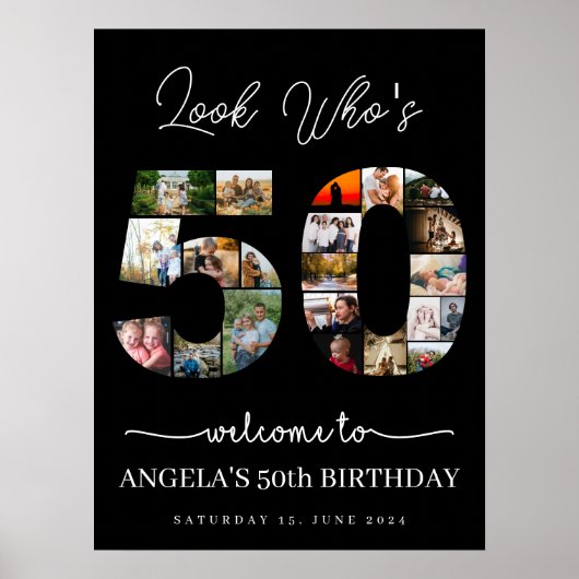 Kijk wie 50 jaar oud is verjaardag foto collage poster (Voorkant)
