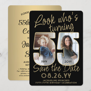 Kijk wie 55 is Zwarte & Gouden 2 Foto Verjaardagsf Save The Date