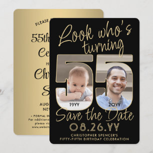 Kijk wie 55 is Zwarte & Gouden 2 Foto Verjaardagsf Save The Date