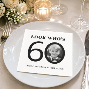 Kijk Wie 60 Is Kid Foto 60e Verjaardag Zwart Wit Servet