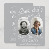 Kijk wie 60 is Moderne foto nummers verjaardagsfee Save The Date (Voorkant / Achterkant)