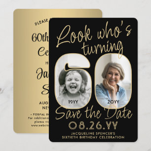 Kijk wie 60 is Zwart & Goud 2 Foto Verjaardagsfees Save The Date
