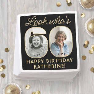 Kijk wie 60 is Zwart & Goud Gelukkige Verjaardag 2 Servet