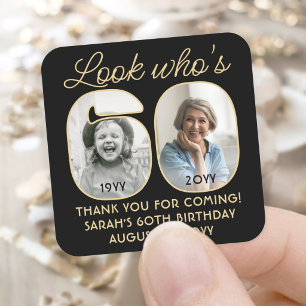 Kijk wie 60 is Zwart & Goud Verjaardagsfeest 2 Fot Vierkante Sticker