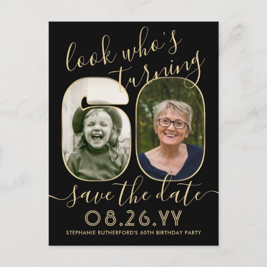 Kijk wie 60 verjaardagsfeestje bewaart de datum 2  aankondigingskaart (Voorkant)