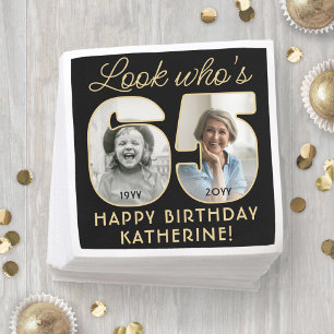 Kijk wie 65 is Zwart & Goud Verjaardag 2 Foto Servet