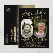 Kijk wie 65 verjaardagsfeestje bewaart de datum 2 aankondigingskaart (Voorkant / Achterkant)