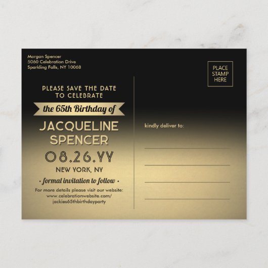 Kijk wie 65 verjaardagsfeestje bewaart de datum 2 aankondigingskaart (Achterkant)