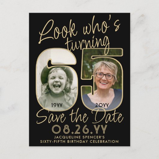 Kijk wie 65 verjaardagsfeestje bewaart de datum 2 aankondigingskaart (Voorkant)