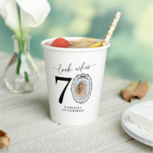 Kijk wie 70 is! Foto 70e verjaardag papieren beker